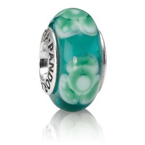 Authentic Pandora Retired Murano ‘Turquoise Flowers For You’ S925 Charm